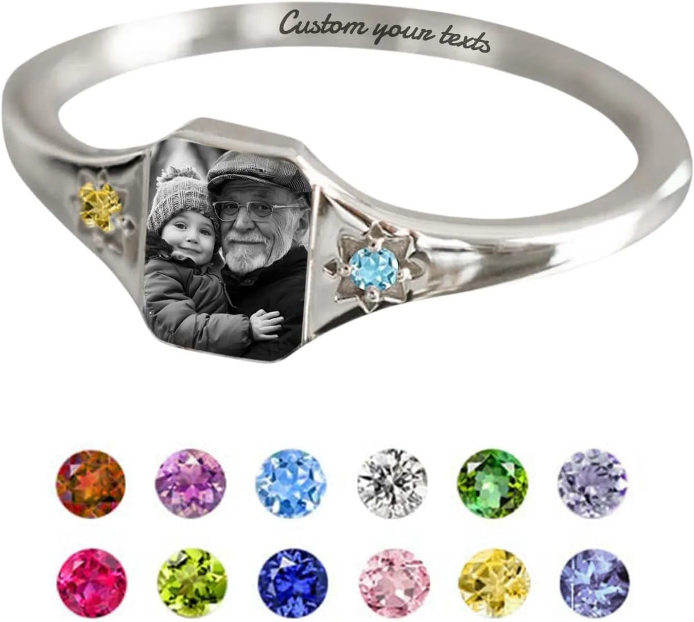 Custom Photo Ring 925 Sterling Silver Personalized Birthstone Rings for Women Customized Picture Ring Memorial Jewelry Promise Rings for Her Women Lover