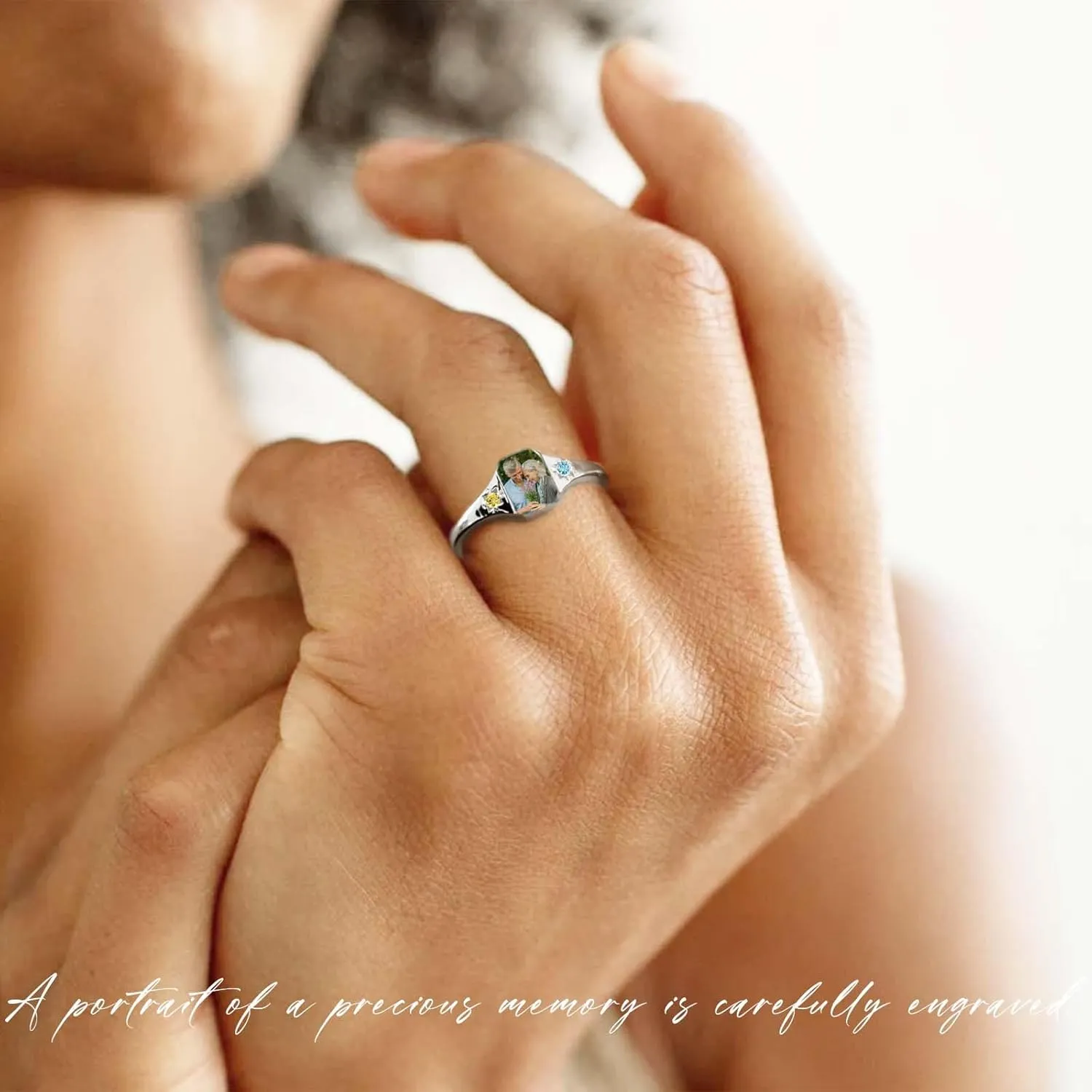 Custom Photo Ring 925 Sterling Silver Personalized Birthstone Rings for Women Customized Picture Ring Memorial Jewelry Promise Rings for Her Women Lover