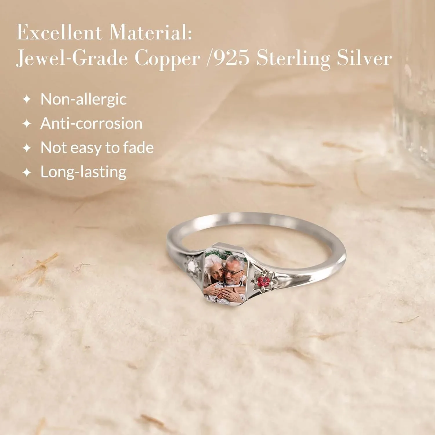 Custom Photo Ring 925 Sterling Silver Personalized Birthstone Rings for Women Customized Picture Ring Memorial Jewelry Promise Rings for Her Women Lover