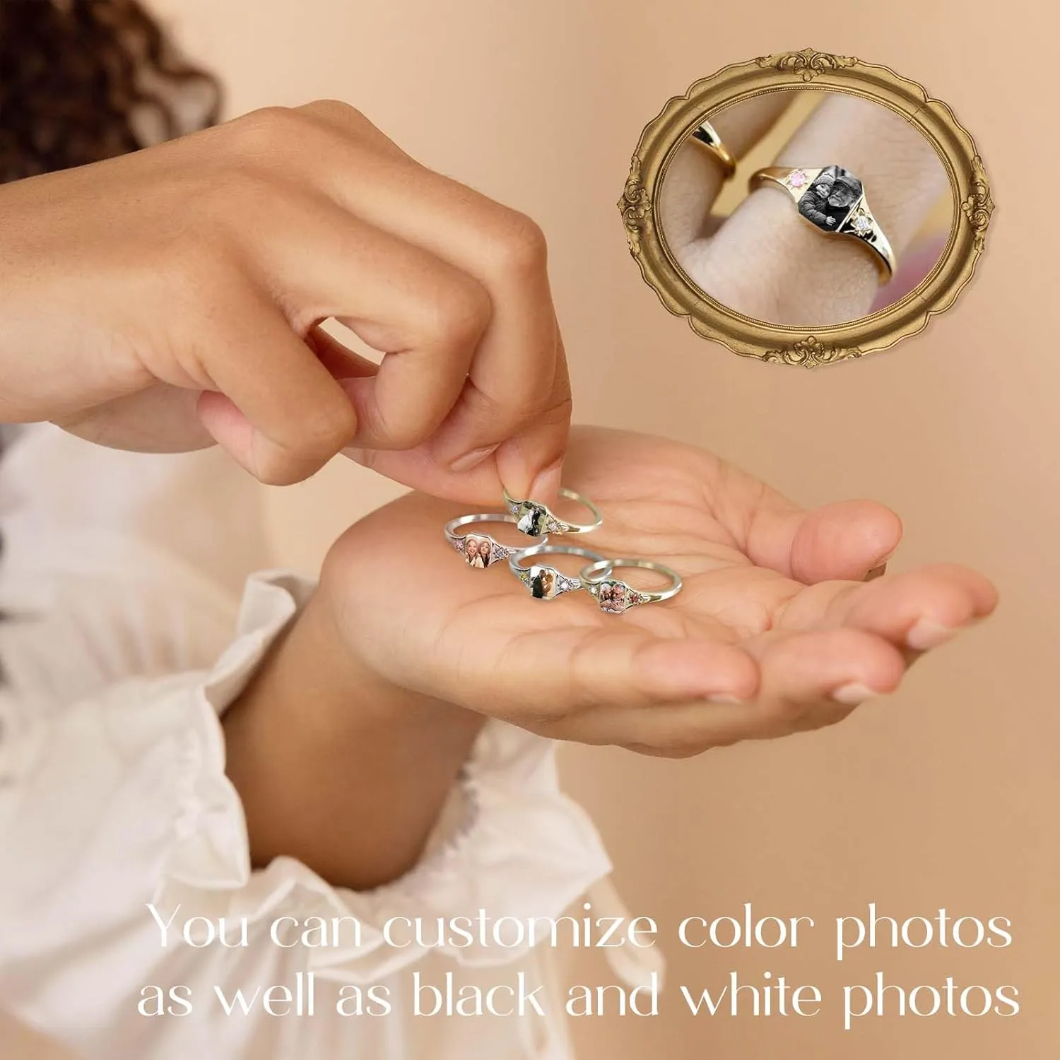 Custom Photo Ring 925 Sterling Silver Personalized Birthstone Rings for Women Customized Picture Ring Memorial Jewelry Promise Rings for Her Women Lover