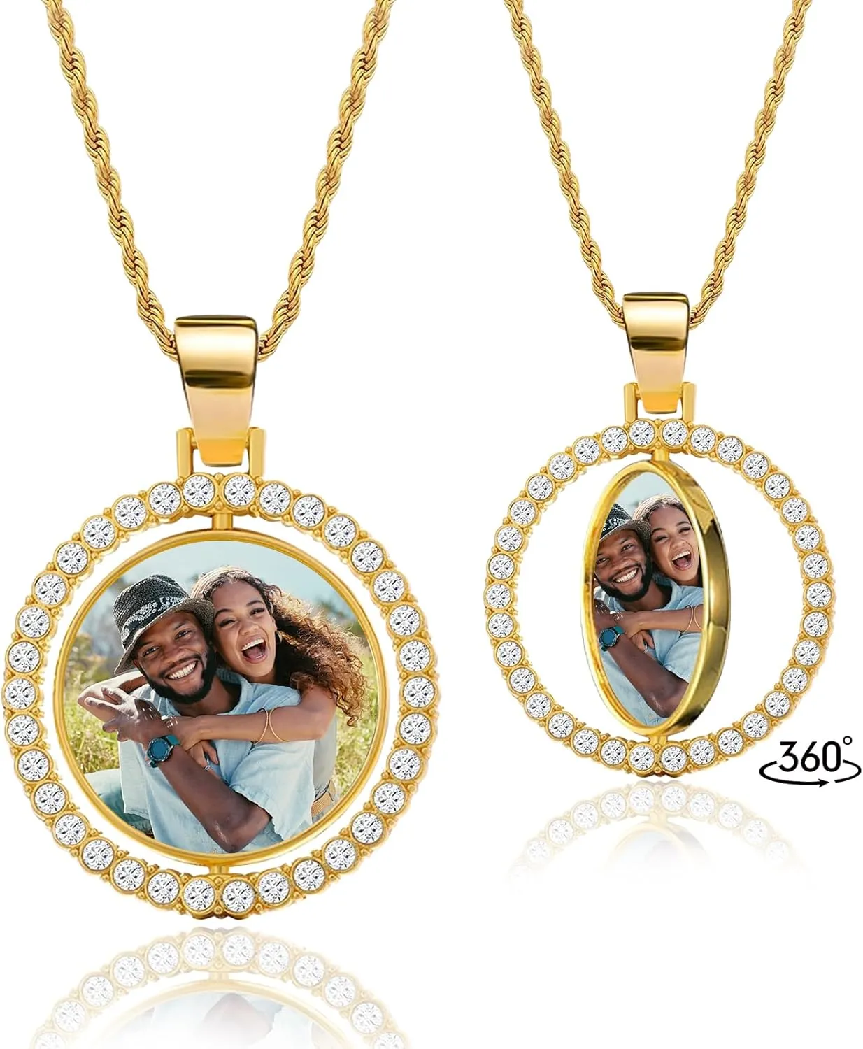Custom Picture Necklace Personalized Photo, Customized Double Sided Hip Hop Chain with Picture Pendant, Personalized Memorial Gift for Dad Men Women