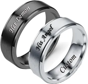 Customize Couple Rings Her Demon His Angel Custom Inside Ring Engraved Text Promise Anniversary Birthday Ring Titanium Steel 6MM 6-13#