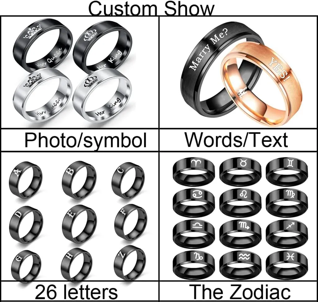 Customize Couple Rings Her Demon His Angel Custom Inside Ring Engraved Text Promise Anniversary Birthday Ring Titanium Steel 6MM 6-13#
