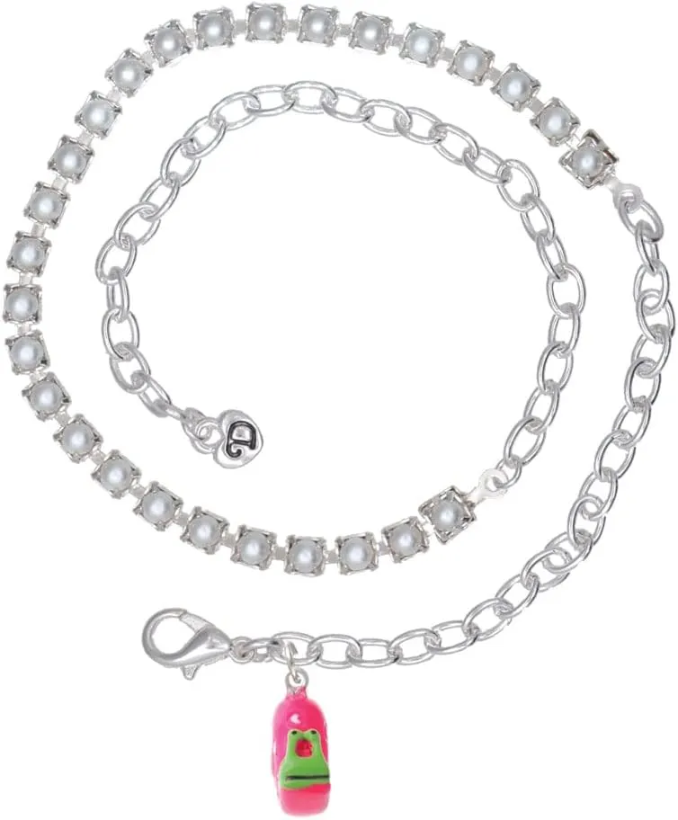 Delight Jewelry Resin Hot Pink Love Snail Imitation Pearl Chain Wrap Charm Bracelet, 14"
