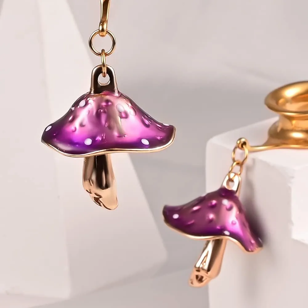 DOEARKO 2PCS Cool Stainless Steel Fashion Purple Mushroom Dangles Ear Tunnels Plug Hangers Ear Gauges Ear Stretcher Body Jewelry