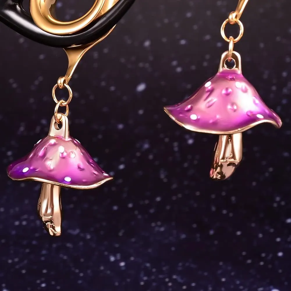 DOEARKO 2PCS Cool Stainless Steel Fashion Purple Mushroom Dangles Ear Tunnels Plug Hangers Ear Gauges Ear Stretcher Body Jewelry