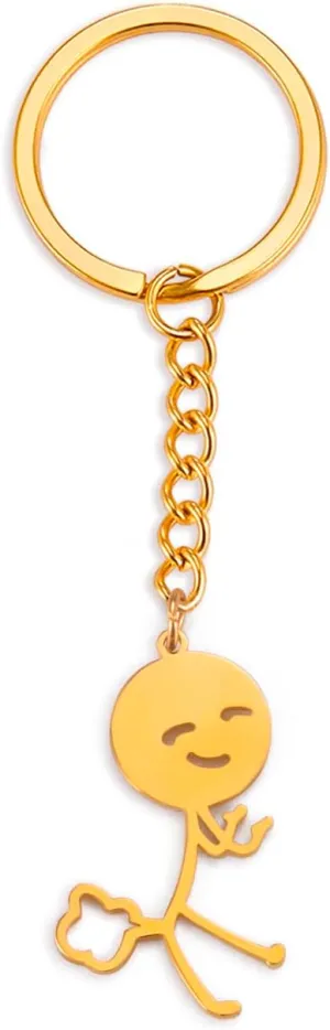 Dreamtimes Farting Kids Pendant Funny Keychain Skeleton Smiley little Man Sign Language Keychain Bag Car Key Pendant Keychain