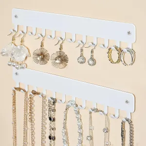 Drill-In Necklace Organizer: Sturdy Necklace Holder Wall Mounted with Hooks for Tangle-Free Jewelry Storage  Space-Saving Wall Necklace Hanger, White, 2 PCS