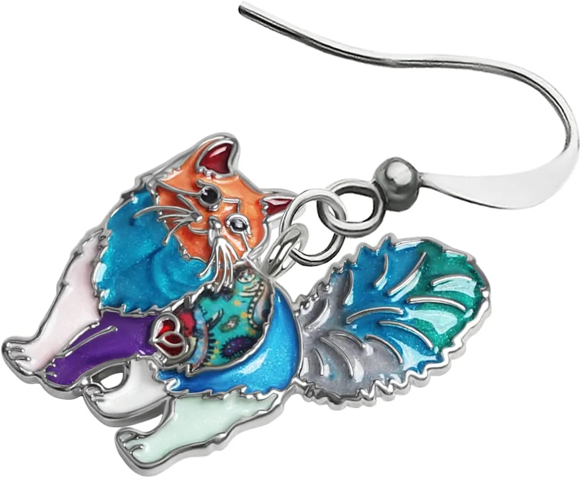 Enamel Alloy Chubby Cat Earrings Cute Kitten Drop Dangle Fashion Pet Jewelry Cat Lover Gifts for Women