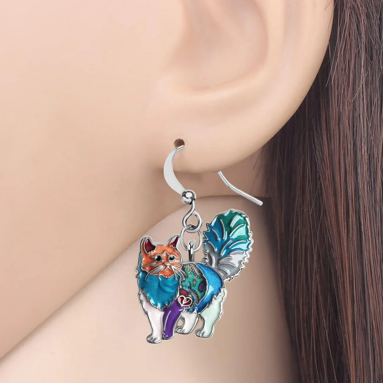 Enamel Alloy Chubby Cat Earrings Cute Kitten Drop Dangle Fashion Pet Jewelry Cat Lover Gifts for Women