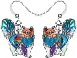 Enamel Alloy Chubby Cat Earrings Cute Kitten Drop Dangle Fashion Pet Jewelry Cat Lover Gifts for Women