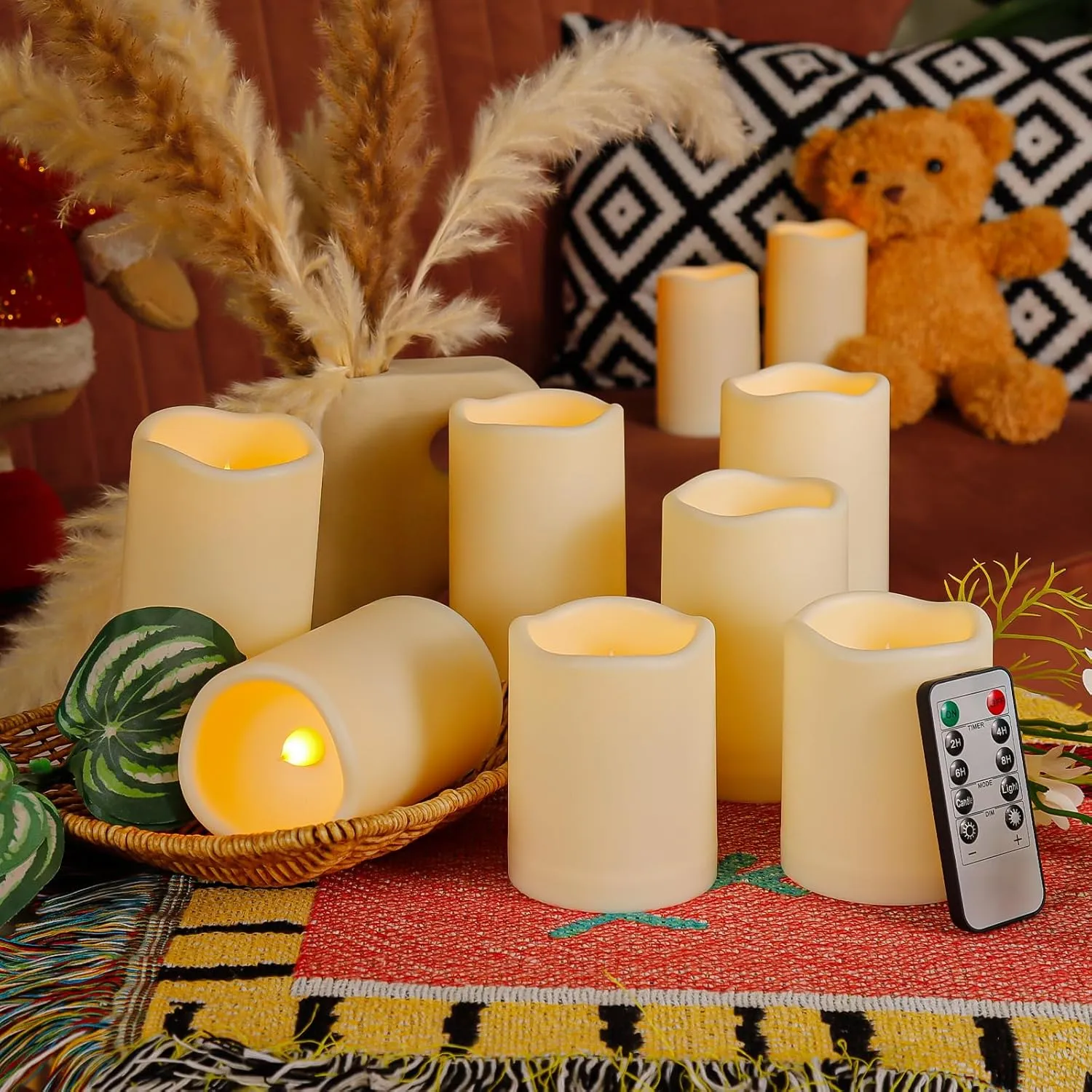 Enido Flameless LED Candles Battery Operated Pack of 9 Pillar Candles
