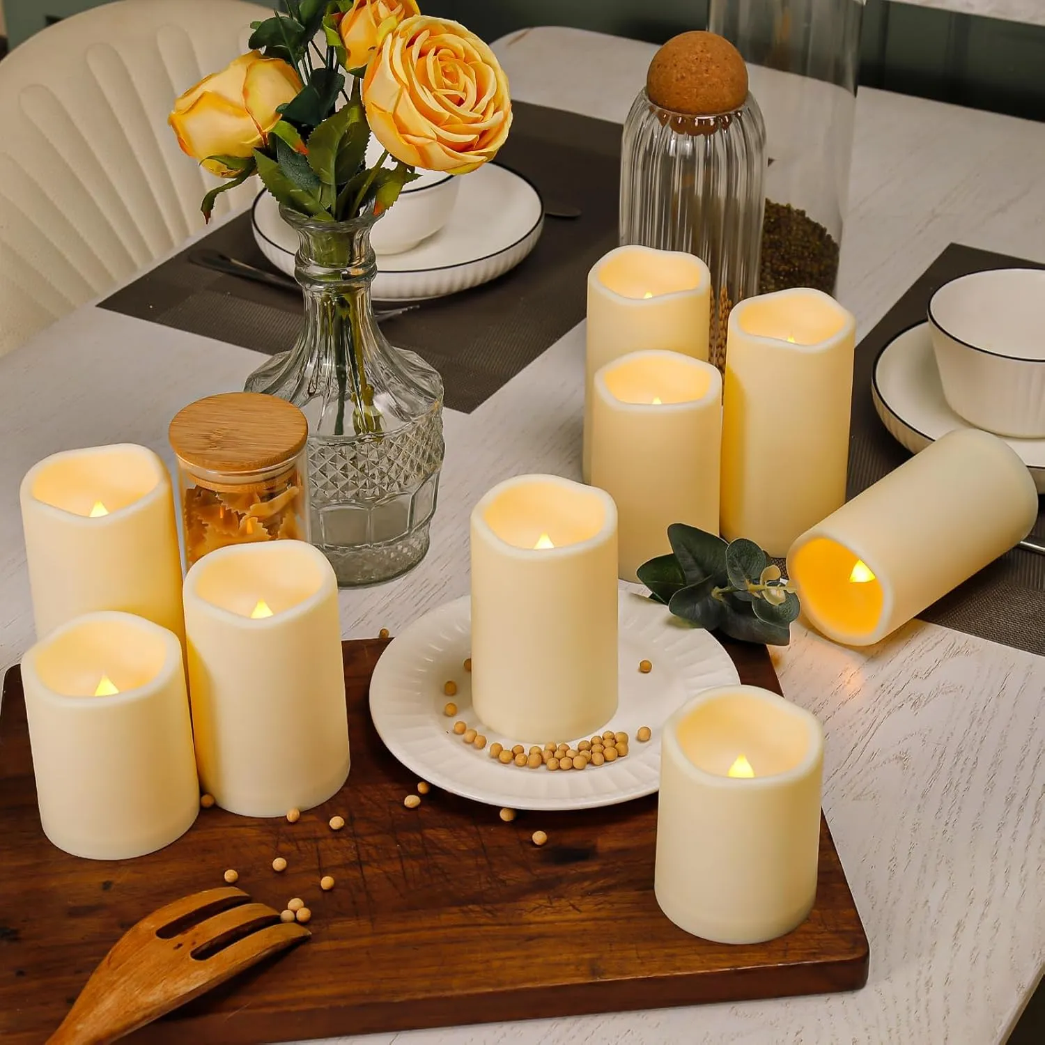 Enido Flameless LED Candles Battery Operated Pack of 9 Pillar Candles