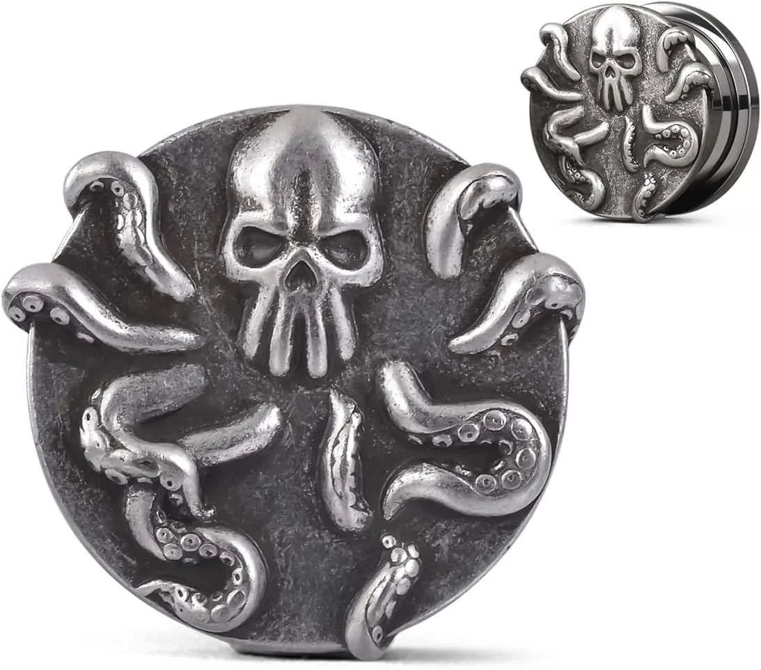 ERKUOO 2PCS Octopuses Ear Gauges Piercing Screw Fit Tunnels Ear Plugs Expander Hangers Earrings Jewelry