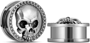 ERKUOO 2PCS Skull Ear Gauges Screw Ear Plugs Tunnels Ear Flesh Tunnels Piercing Earrings Hangers Expander Stretchers 0g-1"(8mm-25mm)