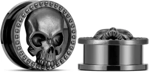 ERKUOO 2PCS Skull Ear Gauges Screw Ear Plugs Tunnels Ear Flesh Tunnels Piercing Earrings Hangers Expander Stretchers 0g-1"(8mm-25mm)