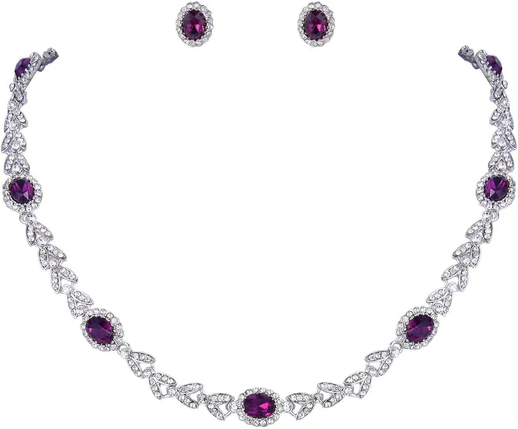 EVER FAITH Austrian Crystal Luxury Floral Leaf Necklace Stud Earrings Set