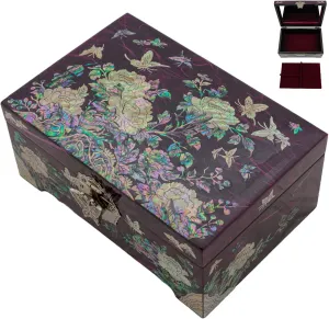 February Mountain Mother of Pearl Jewelry Organizer Box - Mothers day gifts Handmade Jewelry Box Gifts for mom from daughter Flower and butterfly design