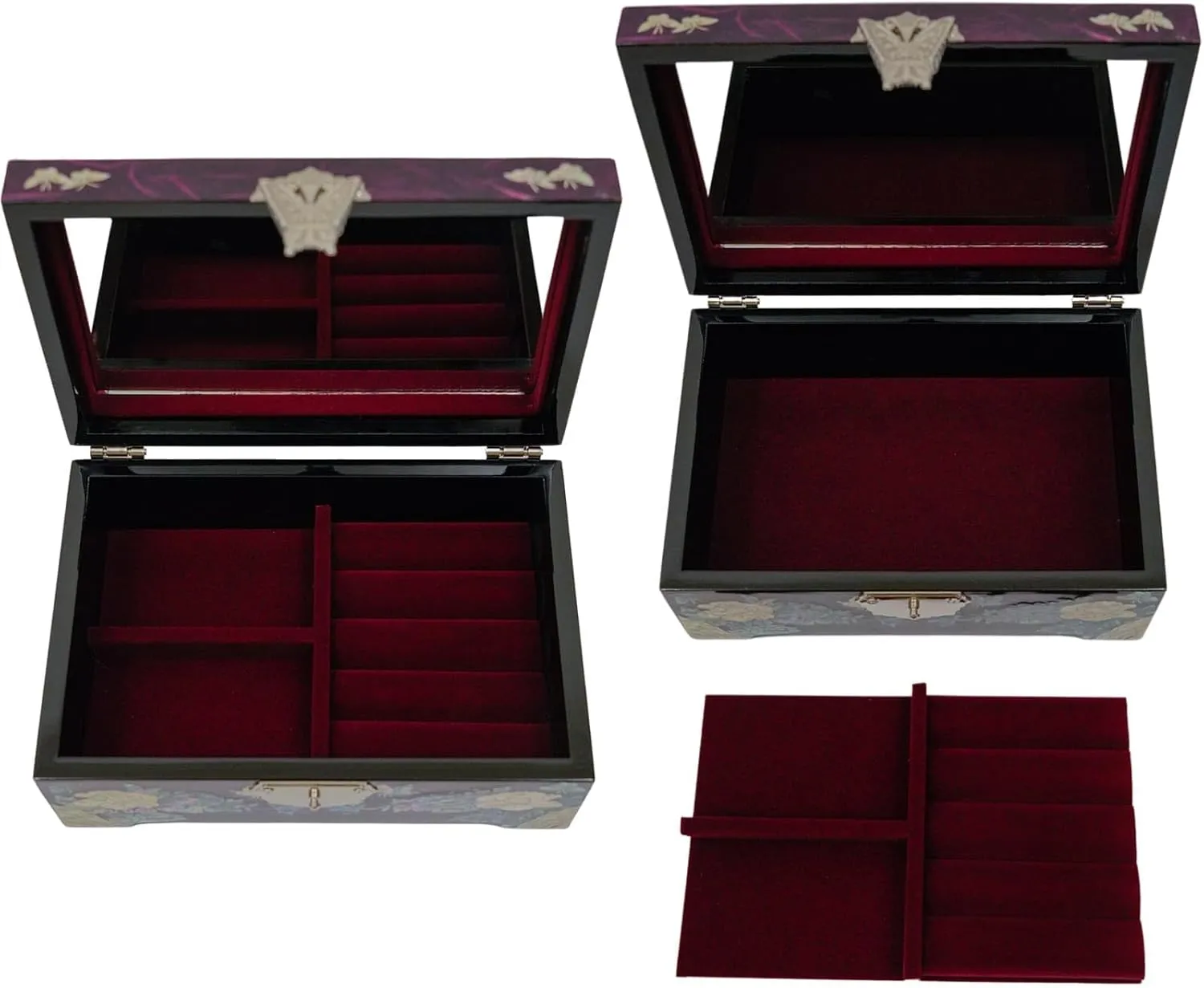 February Mountain Mother of Pearl Jewelry Organizer Box - Mothers day gifts Handmade Jewelry Box Gifts for mom from daughter Flower and butterfly design