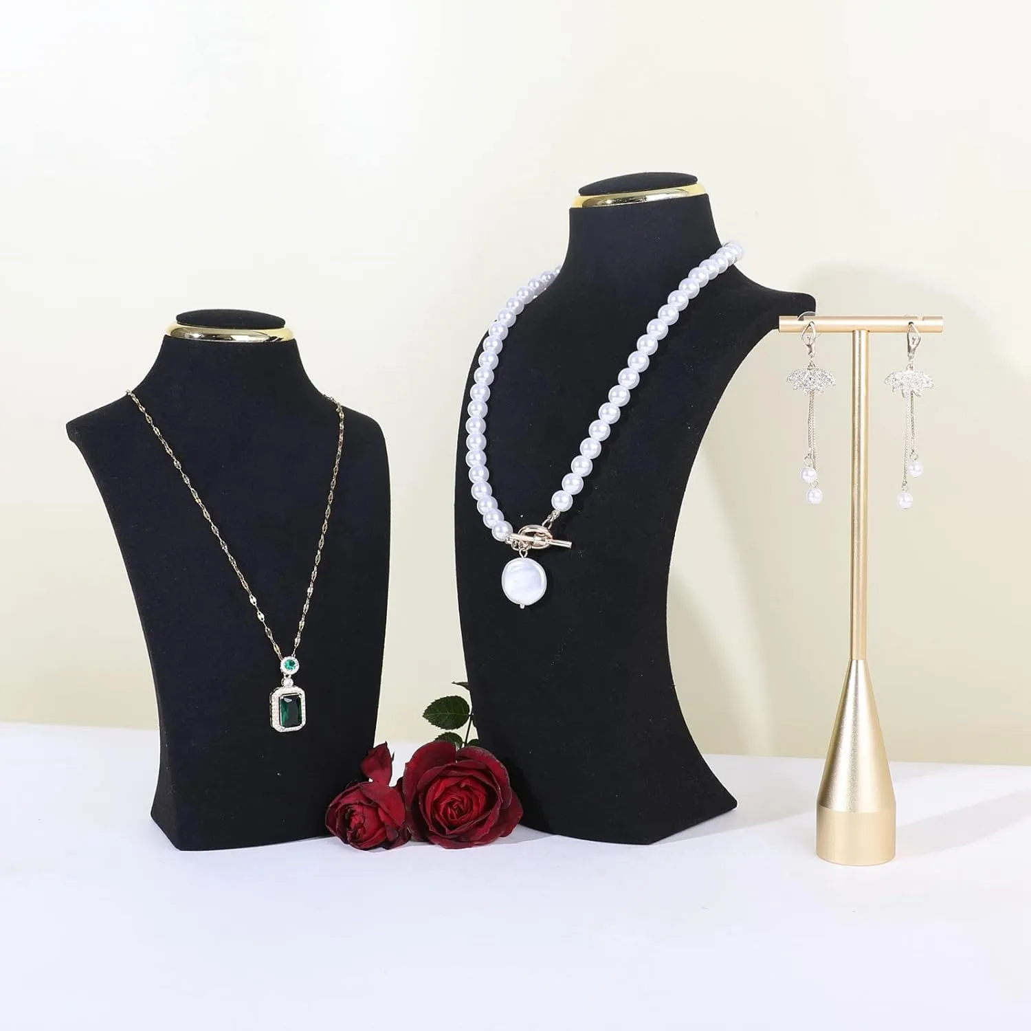 GemeShou Black necklace display stands for selling, Velvet necklace storage organizer, Necklace mannequin jewelry bust holder for boutique storeBlack-Medium height 10.2 inch