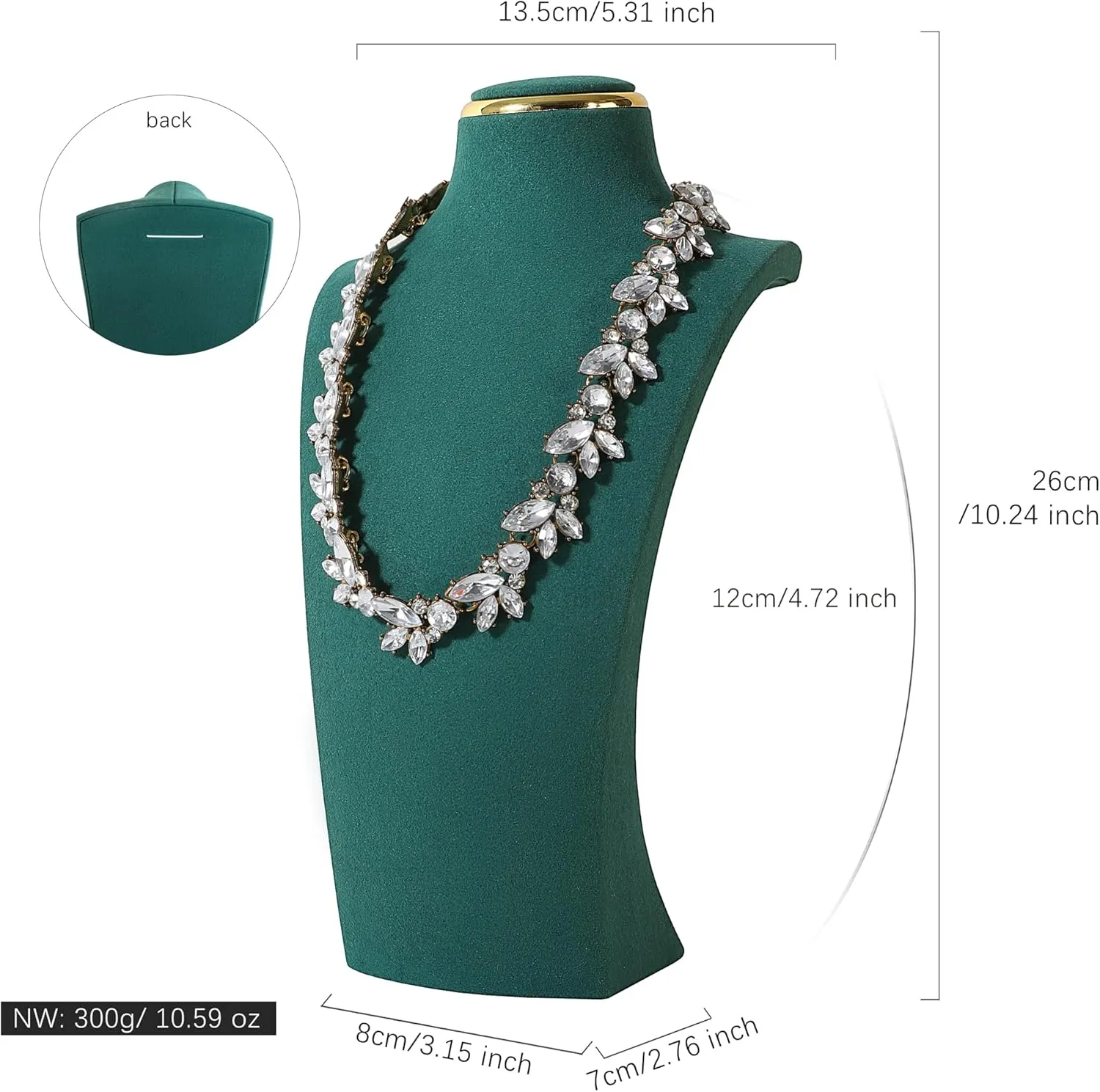 GemeShou Green necklace display stands for selling, Velvet necklace storage organizer, Necklace mannequin jewelry bust holder for boutique storeGreen-Medium height 10.2 inch