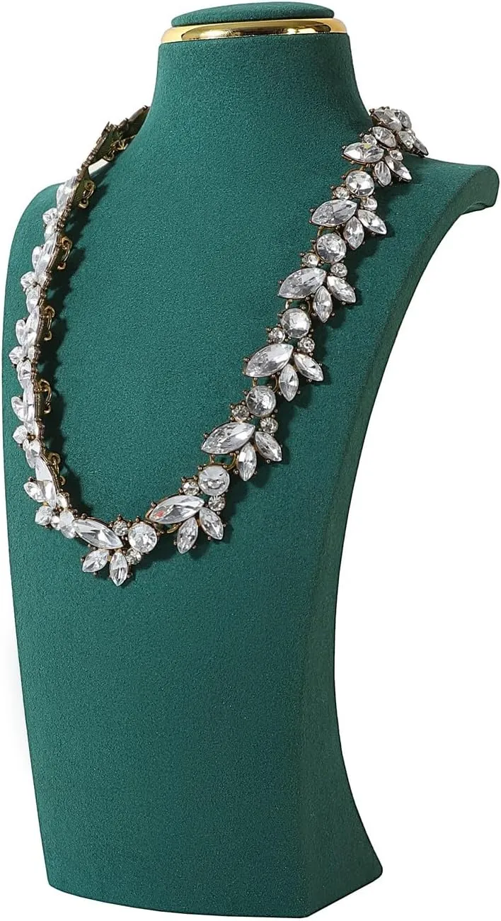GemeShou Green necklace display stands for selling, Velvet necklace storage organizer, Necklace mannequin jewelry bust holder for boutique storeGreen-Medium height 10.2 inch