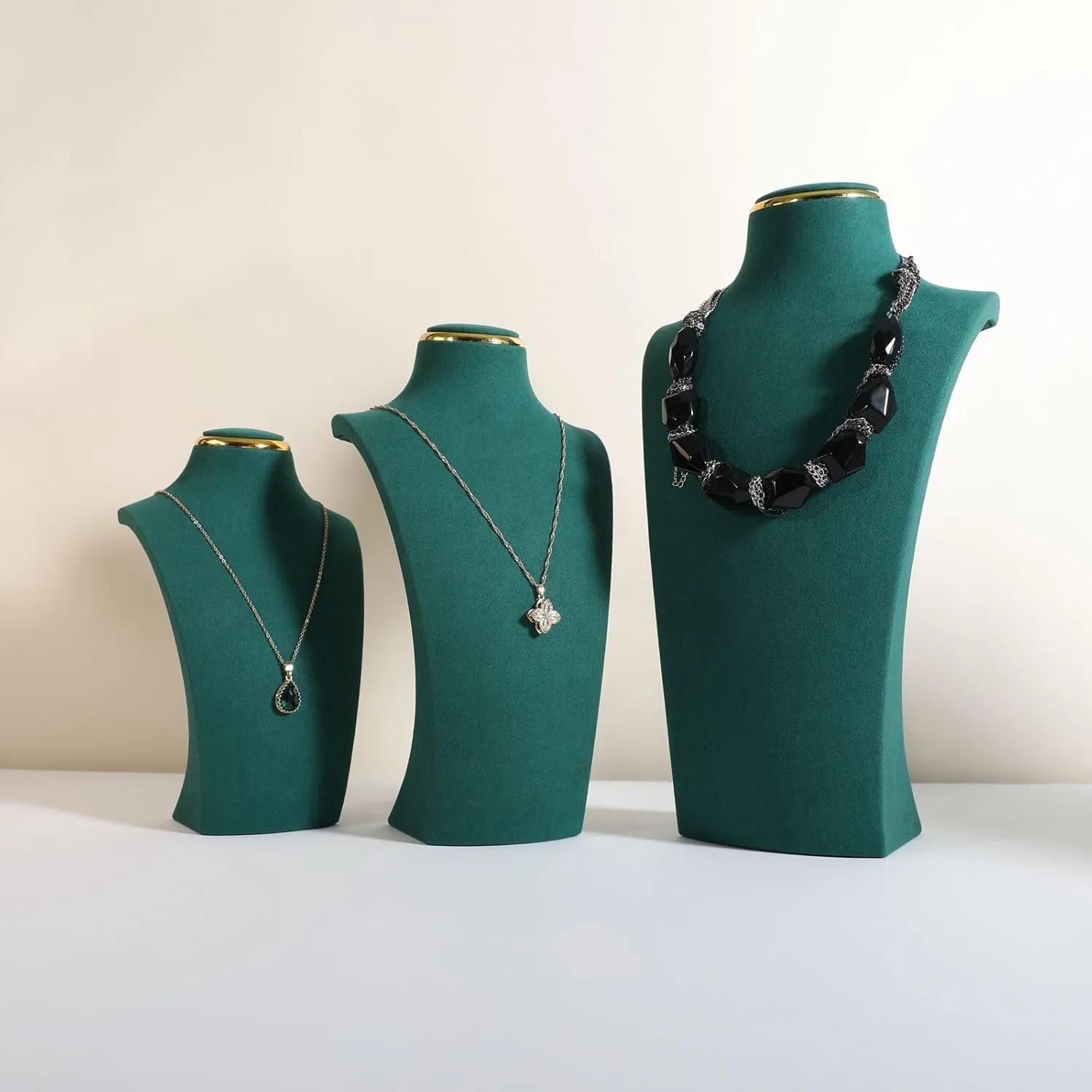 GemeShou Green necklace display stands for selling, Velvet necklace storage organizer, Necklace mannequin jewelry bust holder for boutique storeGreen-Medium height 10.2 inch