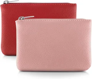 Giantree Small Wallet for Women, Cute PU Lychee Pattern Zipper Coin Pocket Portable Change Wallet Mini Coin Purse For Girl Women Ladies ID Key Headset Lipstick, 2Pcs (Pink Red)