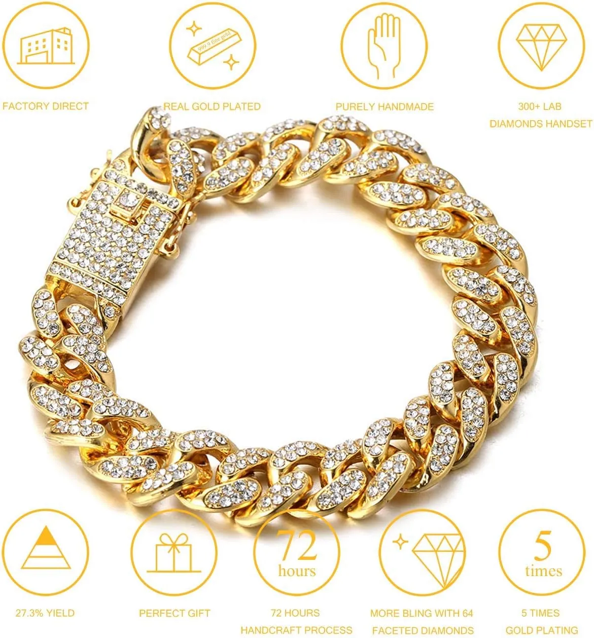 Halukakah Gold Chain for Men - The Royal - Iced Out 14/20MM Gold/Platinum White/Rose Gold/Rhodium Black Cuban Link Chain Necklace Bracelet Full Cz Diamond Cut Prong Set,Great Present Idea