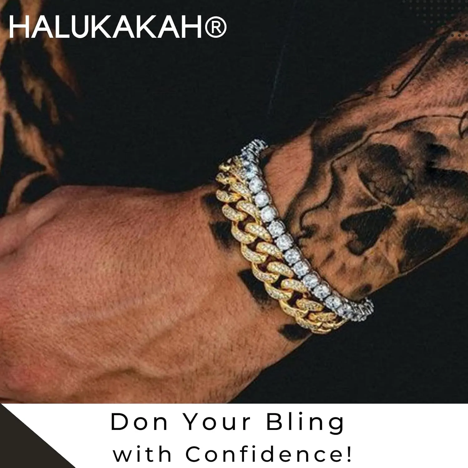 Halukakah Gold Chain for Men - The Royal - Iced Out 14/20MM Gold/Platinum White/Rose Gold/Rhodium Black Cuban Link Chain Necklace Bracelet Full Cz Diamond Cut Prong Set,Great Present Idea
