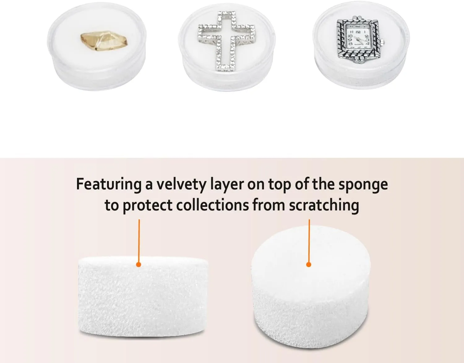 Ikee Design 24 Gem Showcase Stackable Jewelry Display Tray for Collectibles, Rock Storage Box Gemstones Bead Storage Jars, White Foam, White Tray, 14 7/8W x 8 3/8D x 1H in