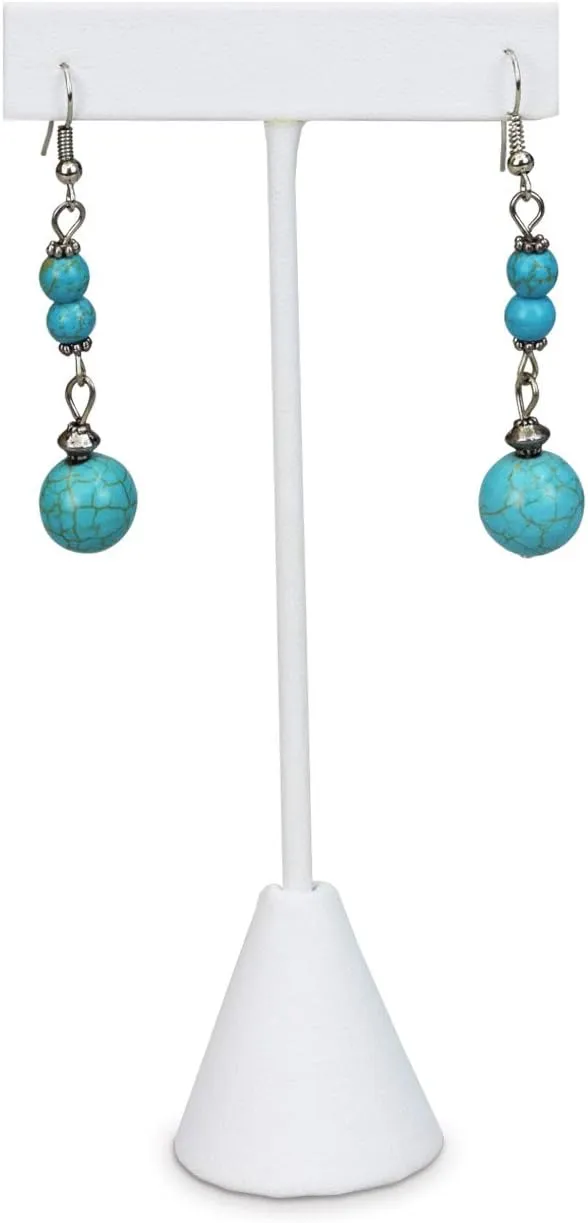 Ikee Design 6 Pcs Set Premium T- Shape Style Earring Display Stand, Earring Stand Jewelry Display for Showroom, Tradeshow, and Showcase, 2 1/2 W x 5 1/2 H in, White Faux Leather