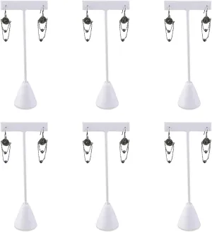 Ikee Design 6 Pcs Set Premium T- Shape Style Earring Display Stand, Earring Stand Jewelry Display for Showroom, Tradeshow, and Showcase, 2 1/2 W x 5 1/2 H in, White Faux Leather