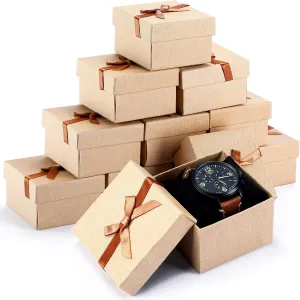 Jexine 12 Pieces Small Gift Boxes 3.5 Inch Necklace Earring Ring Box Bow Cardboard Jewelry Watch Holder with Velvet Insert Lids for Keychain