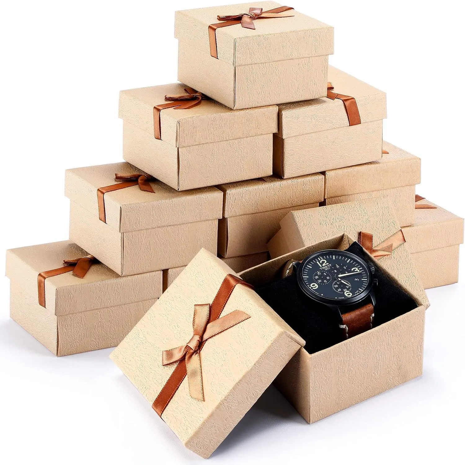 Jexine 12 Pieces Small Gift Boxes 3.5 Inch Necklace Earring Ring Box Bow Cardboard Jewelry Watch Holder with Velvet Insert Lids for Keychain