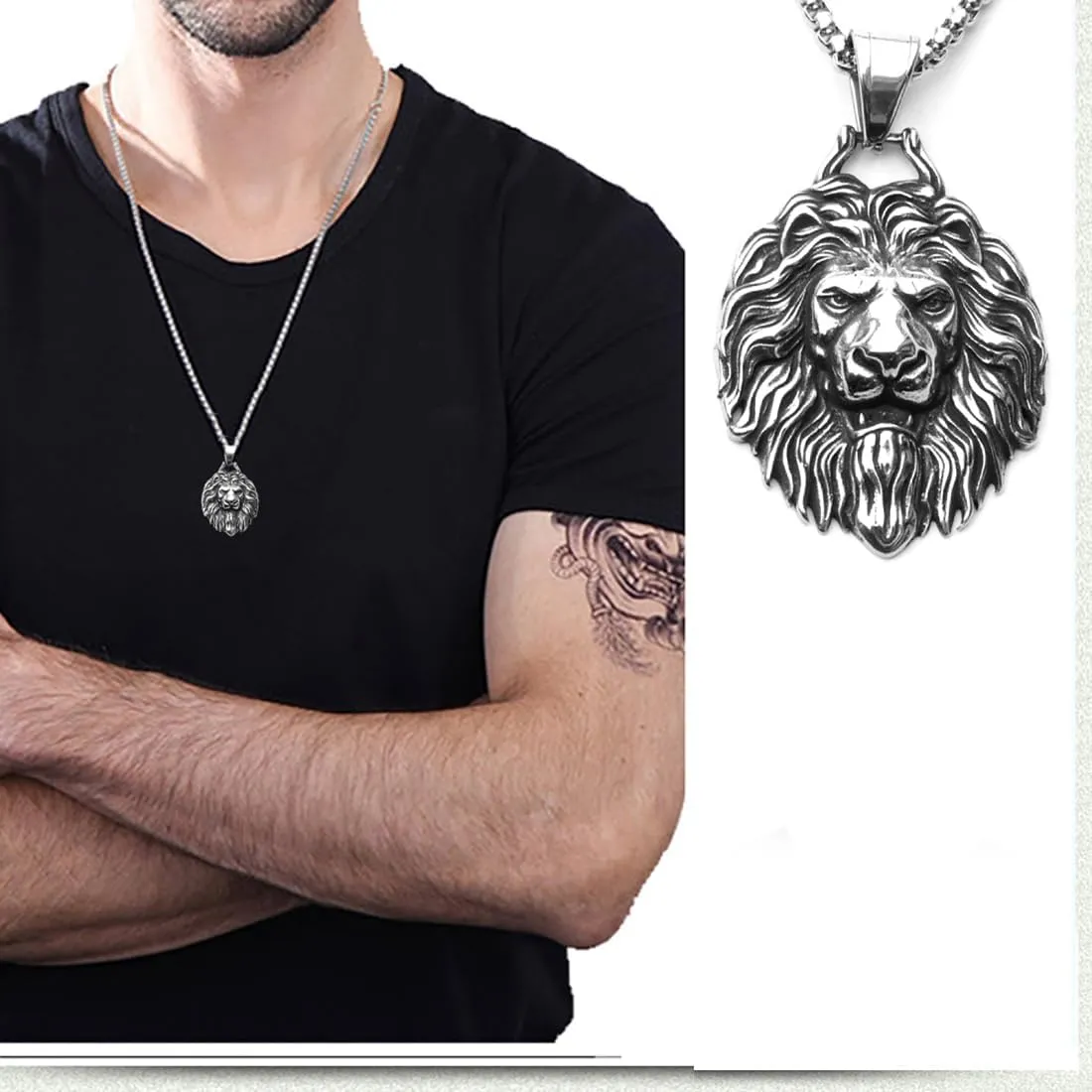 JWM Men's Pendant Necklace for Men Women with 23.6'' Stainless Steel Square Pearl Chain