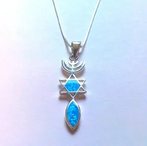 LION OF JUDAH MARKET 925 Silver Pendant Necklace Messianic Menorah David Jesus Opal