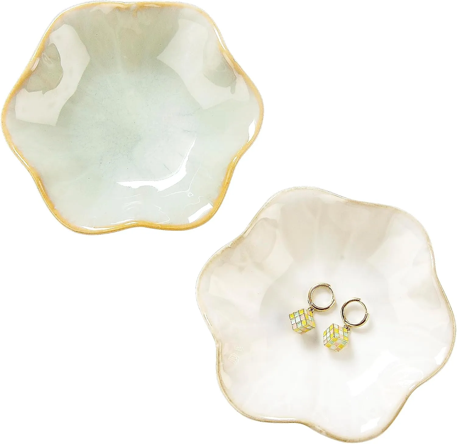 Lotus Leaf Shape Decorative Ring Tray, Small Key Bowl, Ceramic Trinket Tray Jewelry Dish Organizing Necklace Earrings, Home Decoration for Mom Best Friend Sister, Light Green.