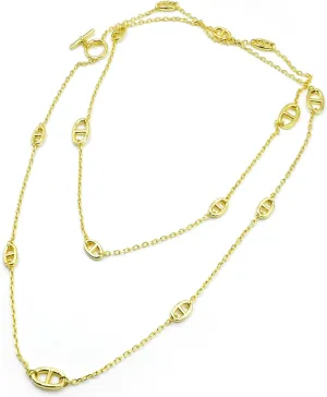 Luxury Style Designer Pig Nose Necklace Long Sweater Chain with T-buckle 18k Gold Plating designer jewelry for women (Gold)