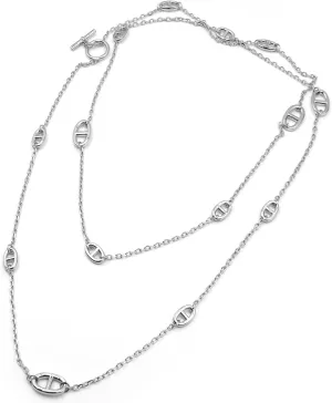 Luxury Style Designer Pig Nose Necklace Long Sweater Chain with T-buckle 18k Gold Plating designer jewelry for women (Silver gray)