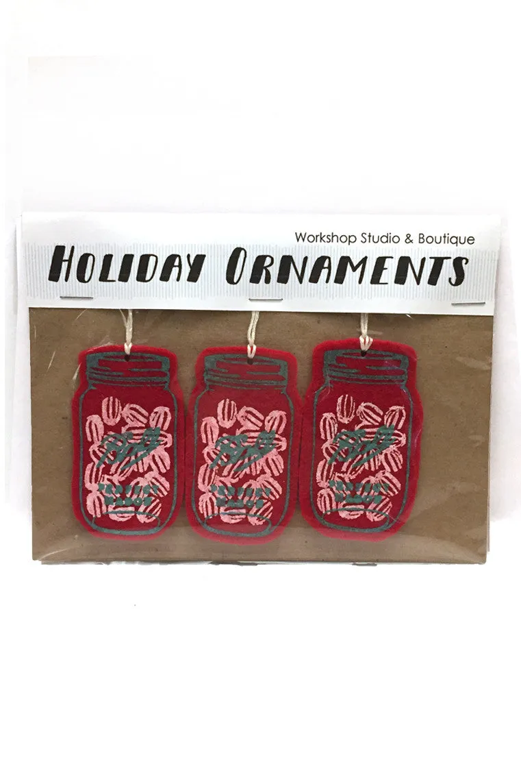 Mason Jars Felt Ornaments 3 Jars of Peppermints