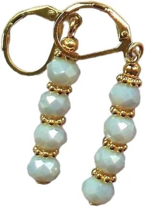 Milk White Electroplate Crystal Gold Plated Artisan Earrings Jewelry Handmade Dangle Leverback Vintage Crafted For Women