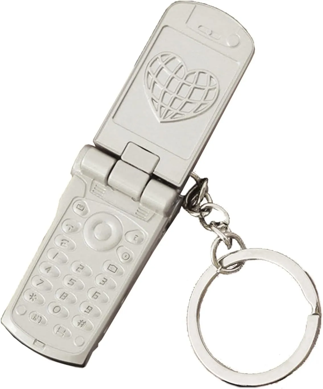 Mini Flip and Rotate Keychain Creative Phone Shaped Pendant Charm Keyring Style Bag Keys Hanging Ornament Decor, 4cm, Silver