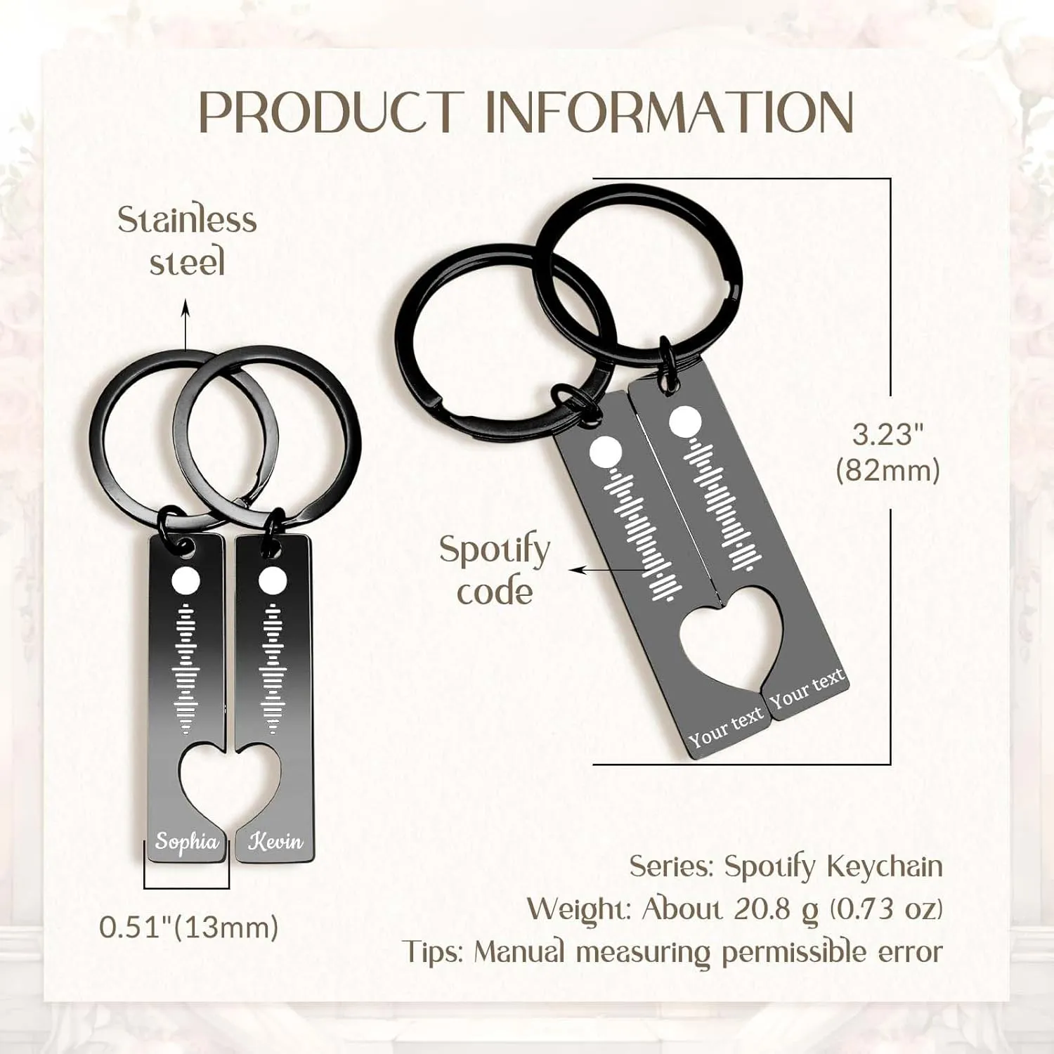 MOTICIUS Custom Keychain Custom Spotify Keychain Personalize Heart Music Keychain for Couple Scannable Custom Song Keychain