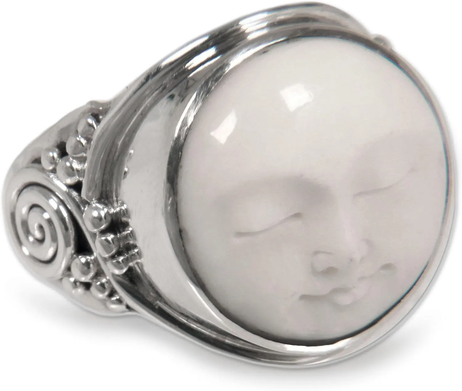 NOVICA Artisan Handmade Bone Ring Crafted .925 Sterling Silver Cocktail Indonesia 'Face of The Moon'