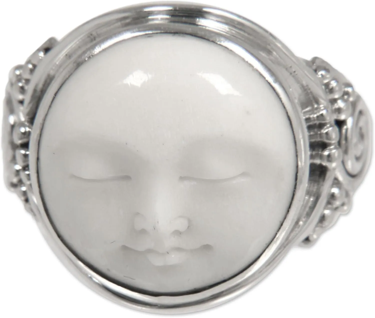 NOVICA Artisan Handmade Bone Ring Crafted .925 Sterling Silver Cocktail Indonesia 'Face of The Moon'
