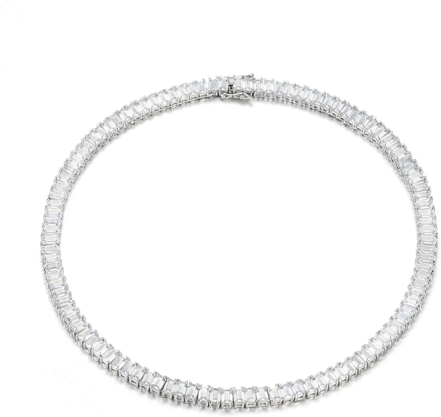 NYC Sterling Women's Luxury Cubic Zirconia Emerald Cut Tennis Necklace