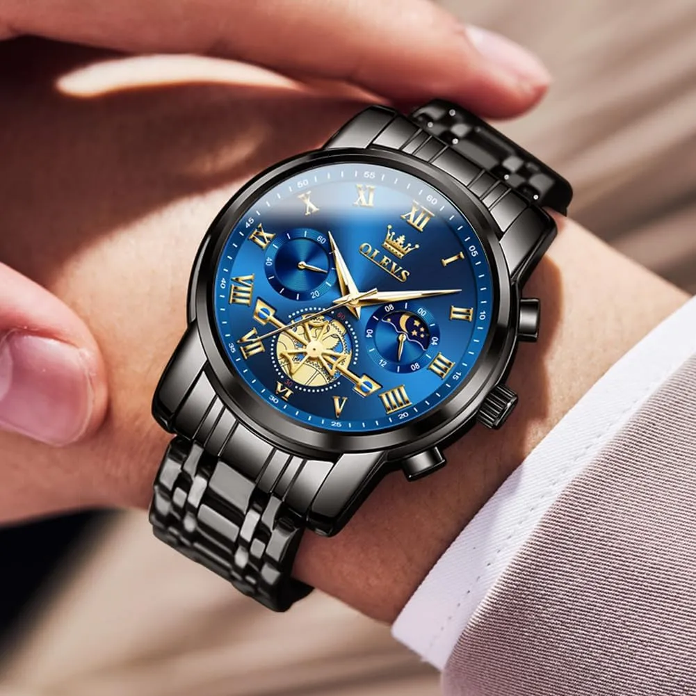 OLEVS Men Watches Square Business Dress Diamond Analog Quartz Date Luxury Watch for Men Casual Stainless Steel Waterproof Luminous Two Tone Wrist Watch