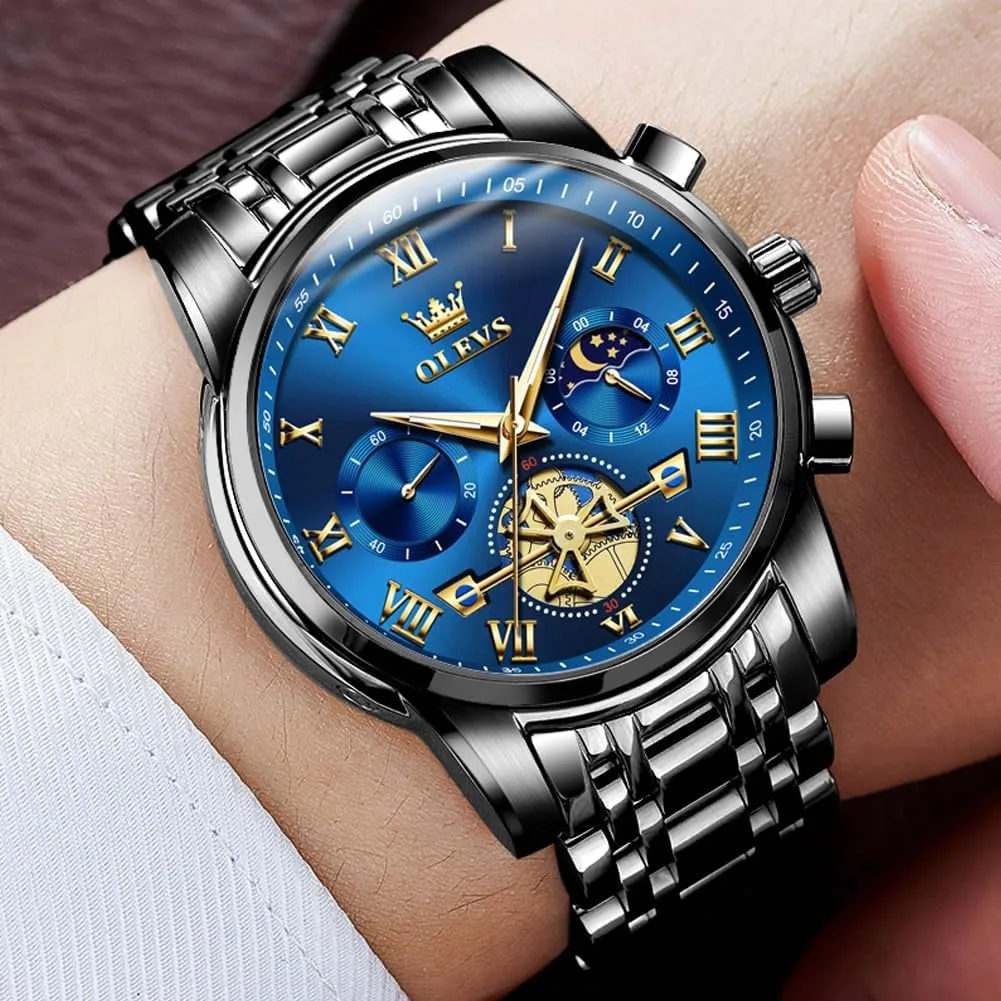 OLEVS Men Watches Square Business Dress Diamond Analog Quartz Date Luxury Watch for Men Casual Stainless Steel Waterproof Luminous Two Tone Wrist Watch