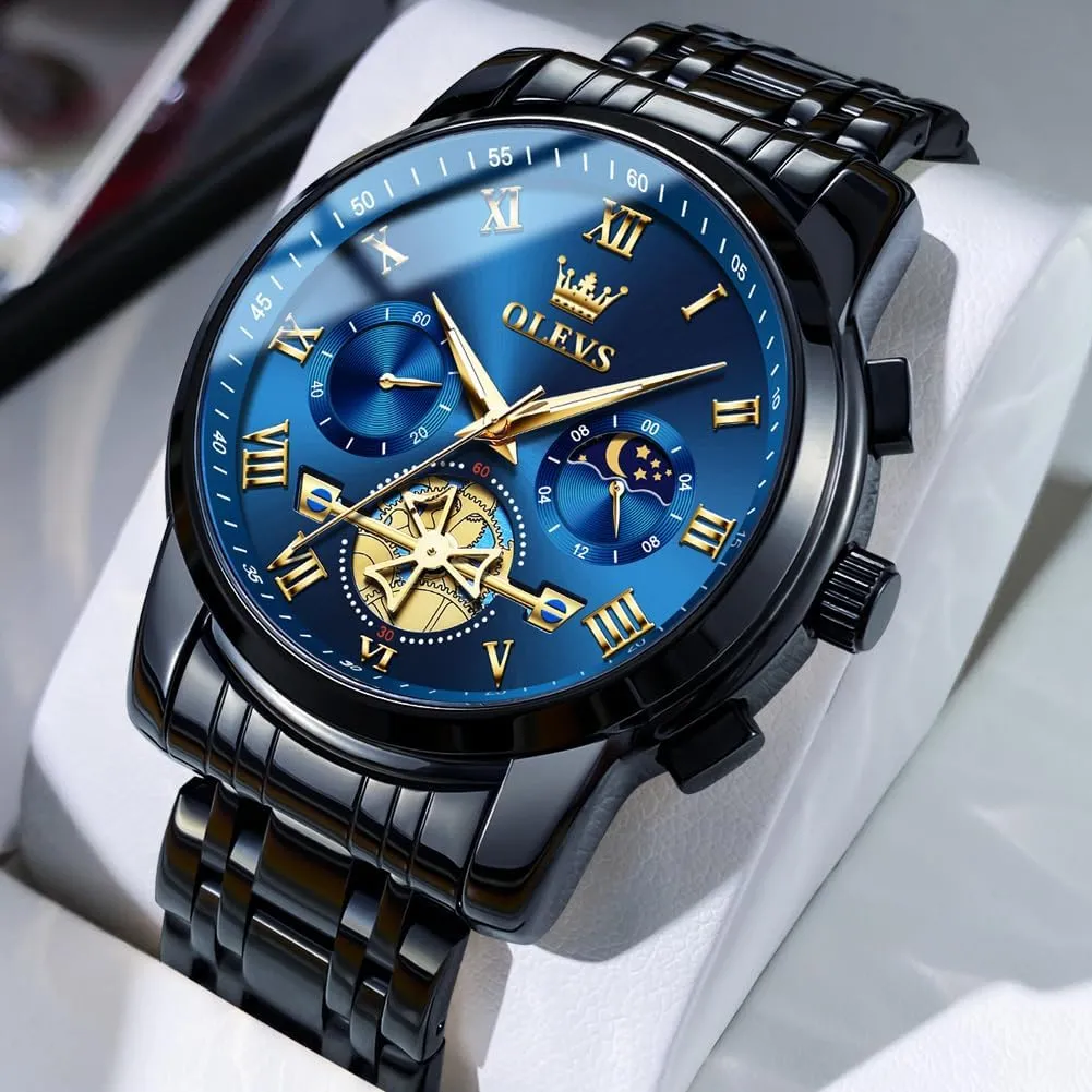 OLEVS Men Watches Square Business Dress Diamond Analog Quartz Date Luxury Watch for Men Casual Stainless Steel Waterproof Luminous Two Tone Wrist Watch